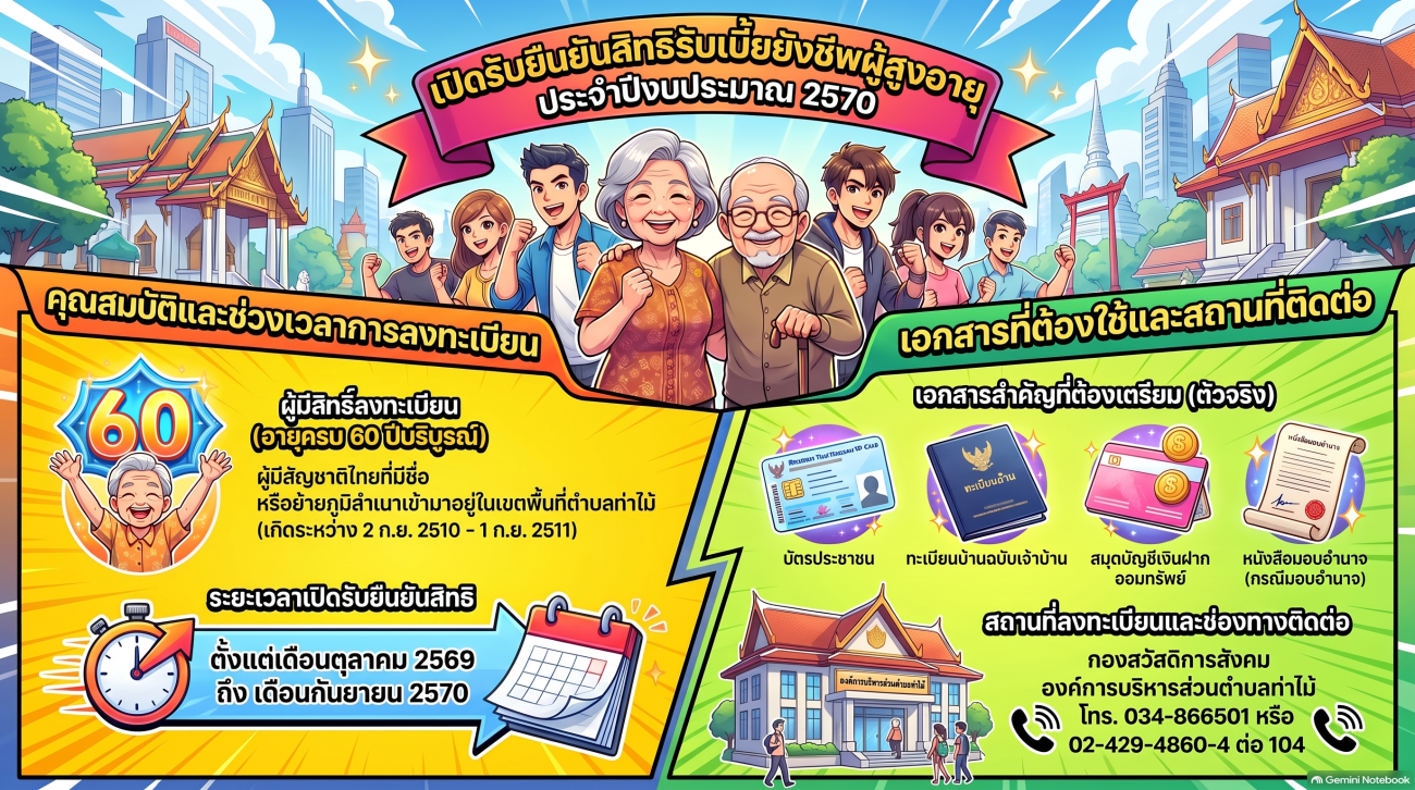 เปิดรับยืนยันสิทธิรับเบี้ยยังชีพผู้สูงอายุ ประจำปีงบประมาณ 2571